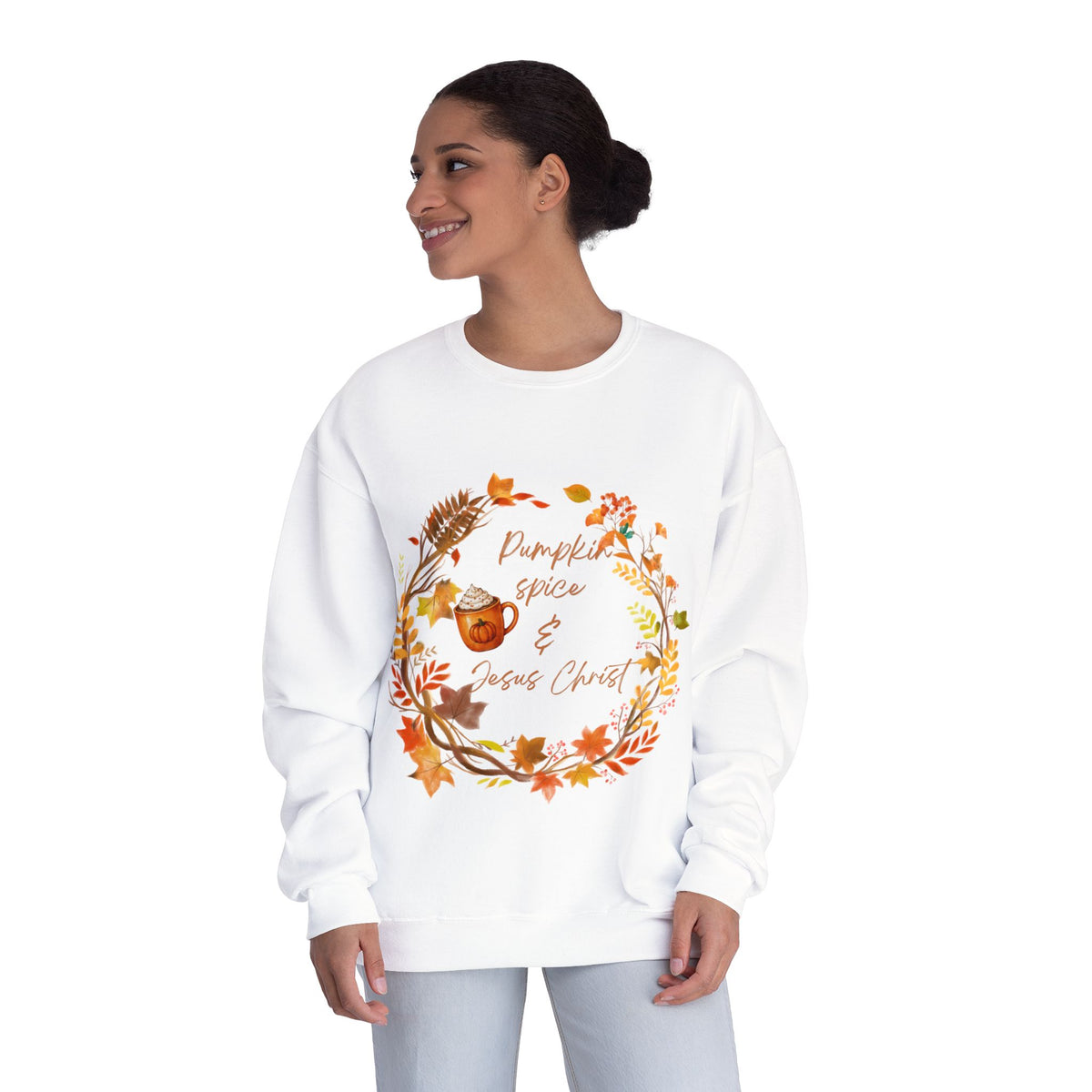 Pumpkin spice & Jesus Christ Unisex NuBlend® Crewneck Sweatshirt