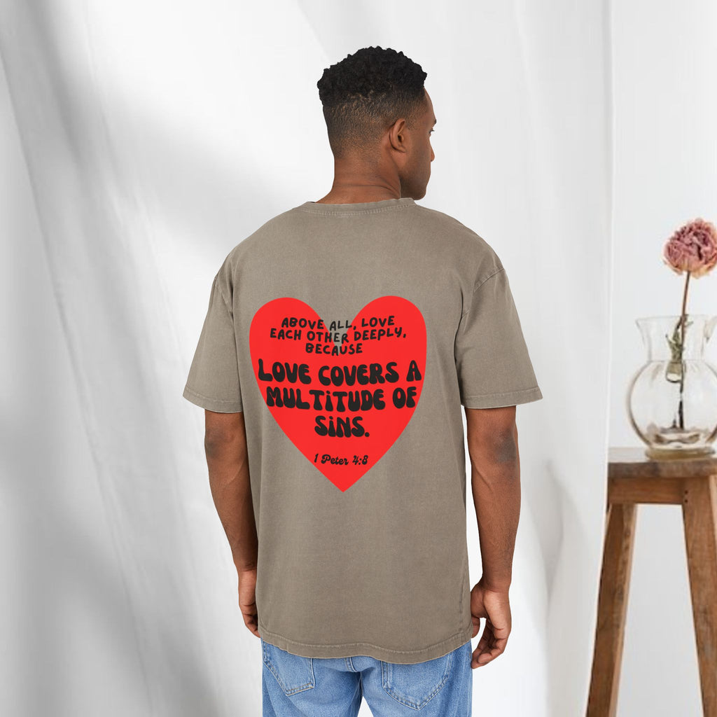 Love covers all Men's Acid Washed Heavy Oversize Tee