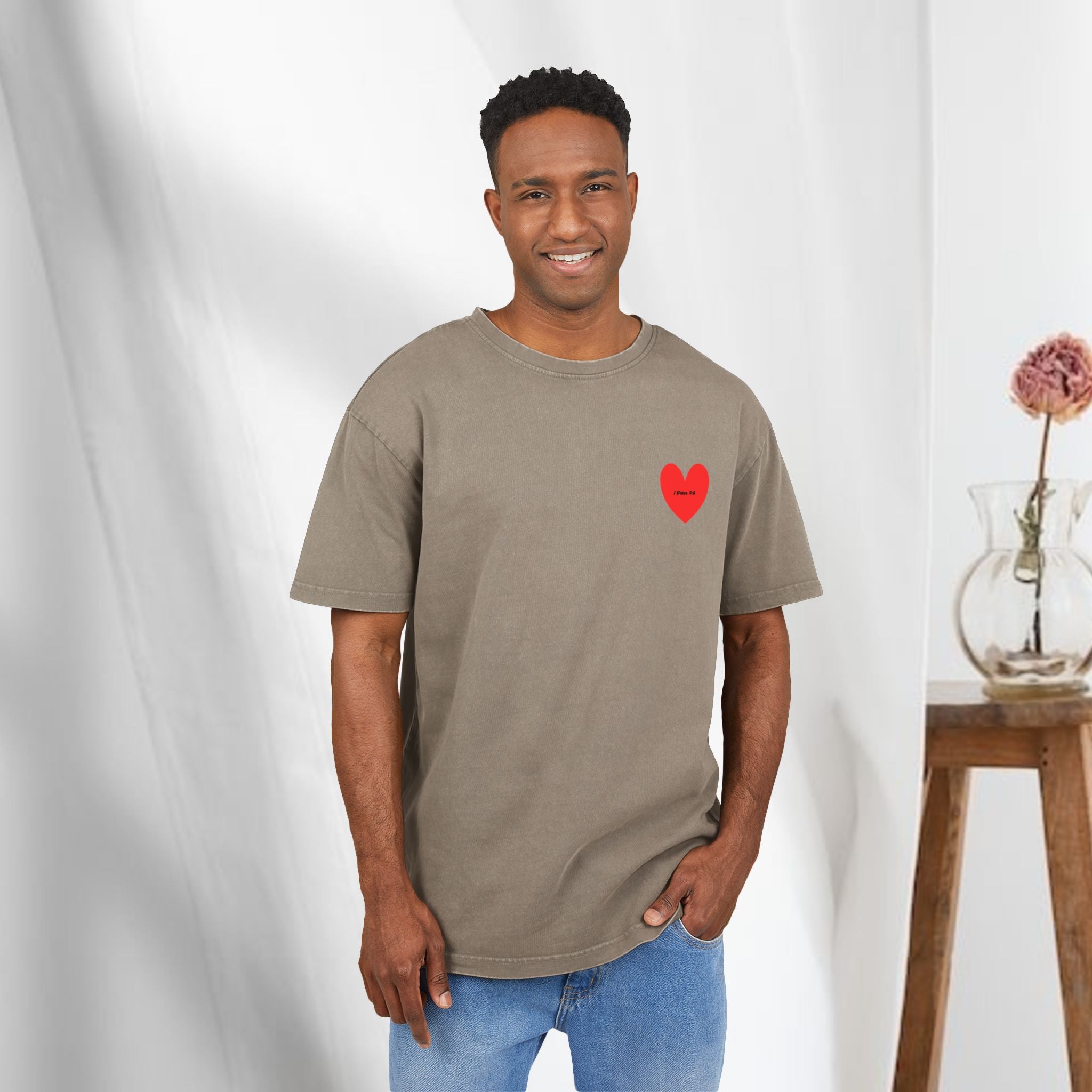 Love covers all Men's Acid Washed Heavy Oversize Tee
