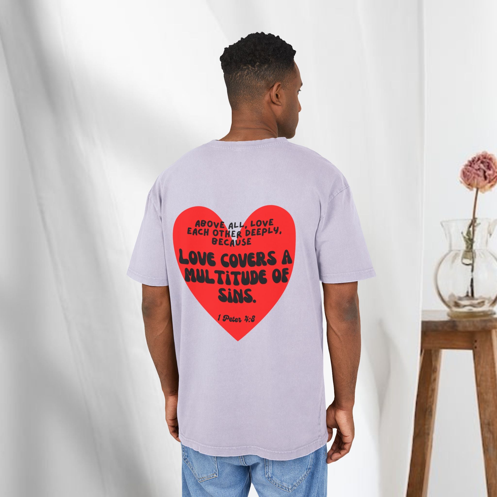 Love covers all Men's Acid Washed Heavy Oversize Tee
