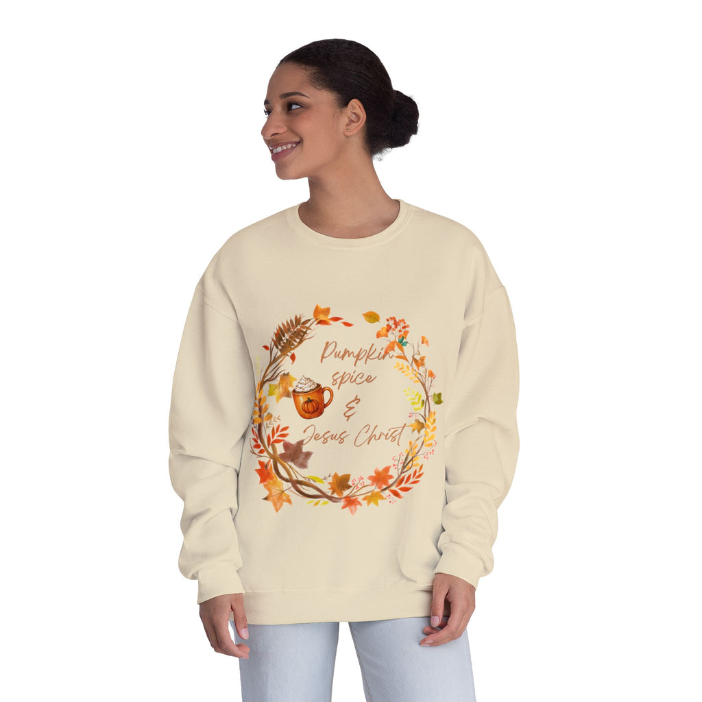 Pumpkin spice & Jesus Christ Unisex NuBlend® Crewneck Sweatshirt