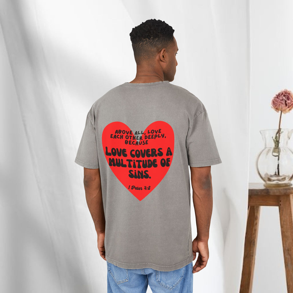 Love covers all Men's Acid Washed Heavy Oversize Tee
