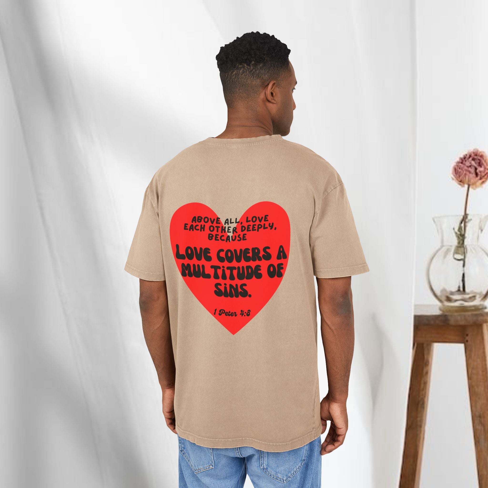 Love covers all Men's Acid Washed Heavy Oversize Tee